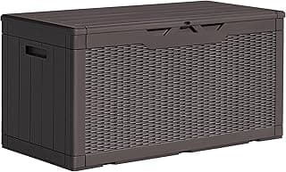 Greesum 100 Gallon Resin Deck Box Lockable Large Outdoor Storage Boxes for Garden Tools, Patio Furniture Cushions, Pool Supplies, Dark Brown