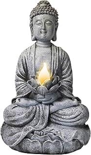 VP Home Buddha Statue for Home and Outdoor Decor, Solar Powered Flickering LED Garden Light, Zen Meditation, Spiritual Room Decor (Zen Buddha) for Moms