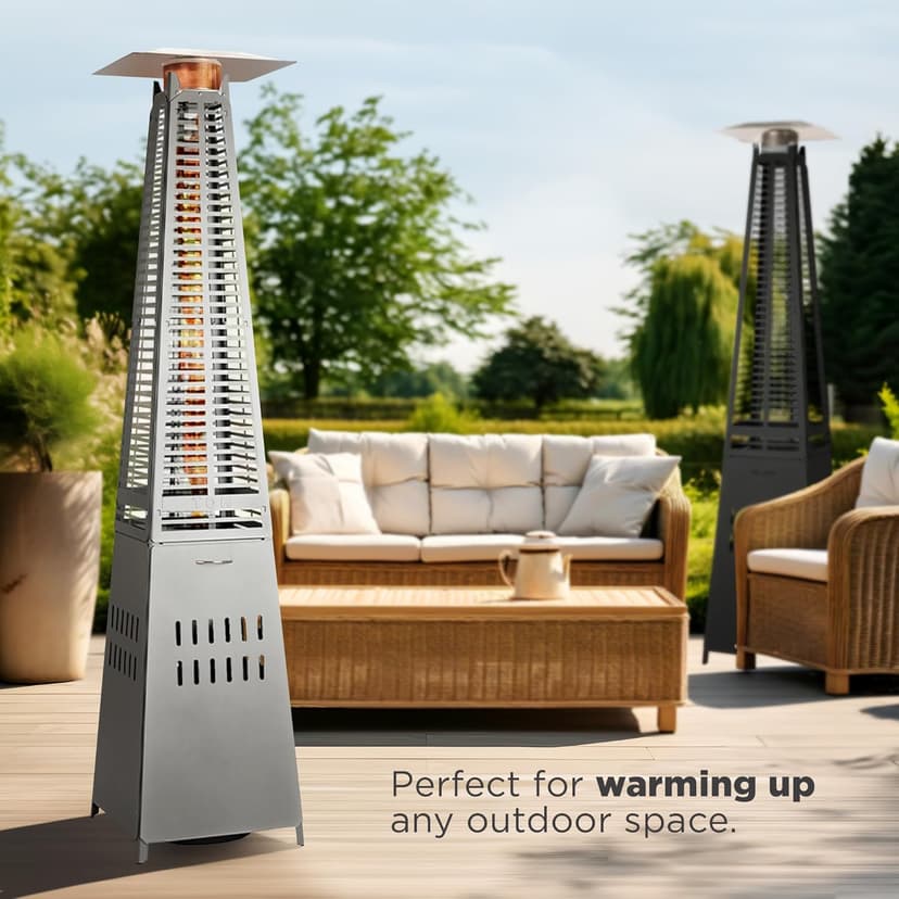 Fire Sense 66991 Pyramid Flame Patio Heater 40,000 BTU Outdoor Propane Heater Tower with Wheels - Black