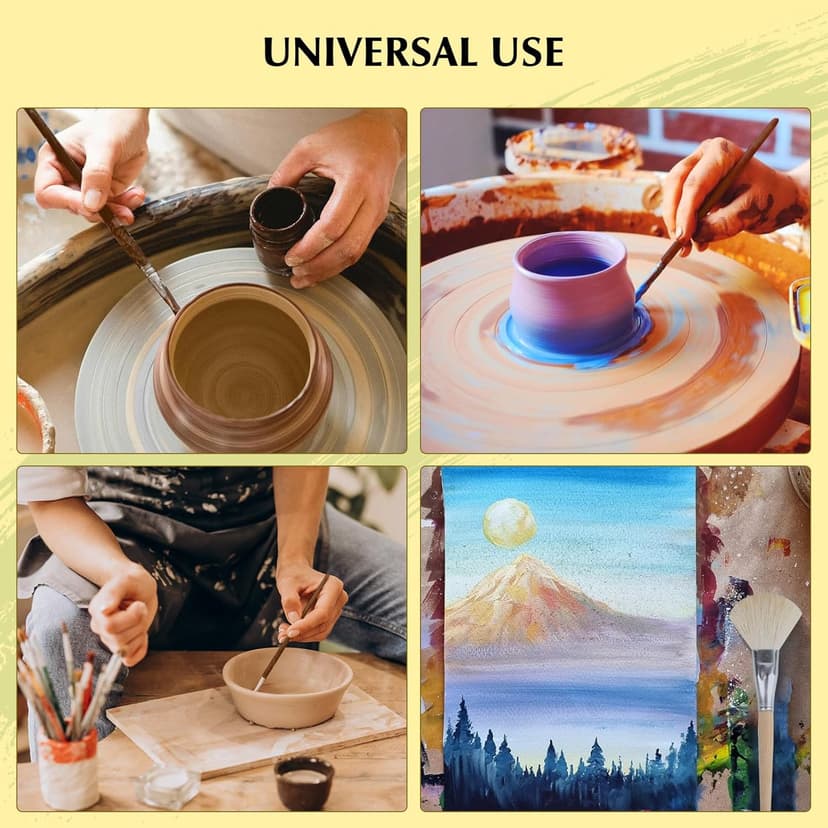 11 Psc Wool Pottery Glaze Brushes, Precision Detailing for Painting, Soft Durable Wool Bristles, Easy to Clean Hake Brushes, Versatile Sizes Ceramic Tools