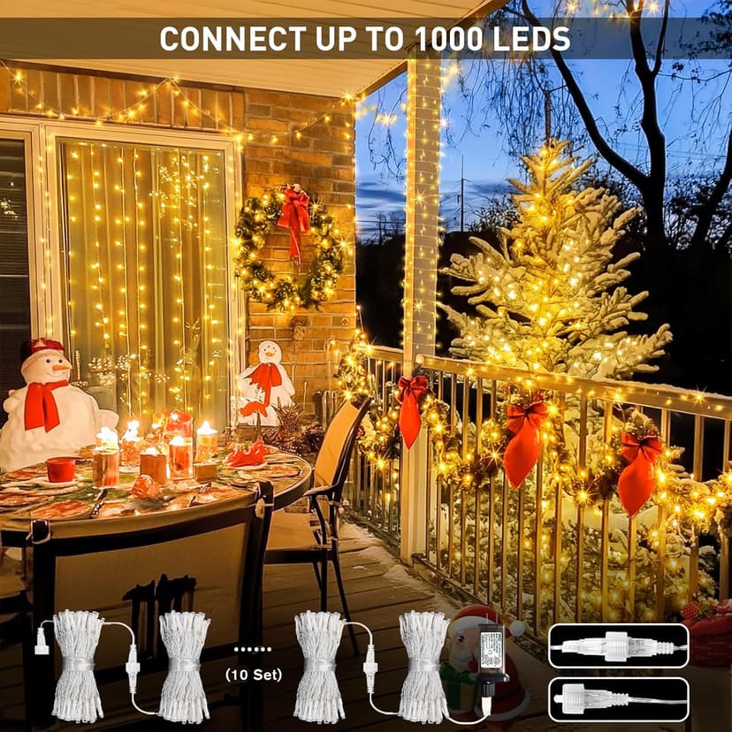 JMEXSUSS Connectable Warm White String Lights Indoor, 8 Modes Christmas Light Plug in Fairy String Lights for Bedroom, 33ft 100 LED Twinkle Lights Outdoor for Christmas Tree Decor