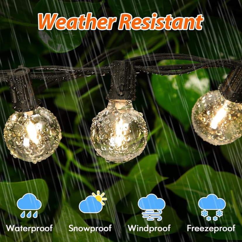 100FT LED Outdoor String Lights with 3 Color Lights, Dimmable String Lights for Outside with Remote, G40 Globe Waterproof Patio Lights with 50+2 Shatterproof Bulbs for Party Backyard BBQ House Camping