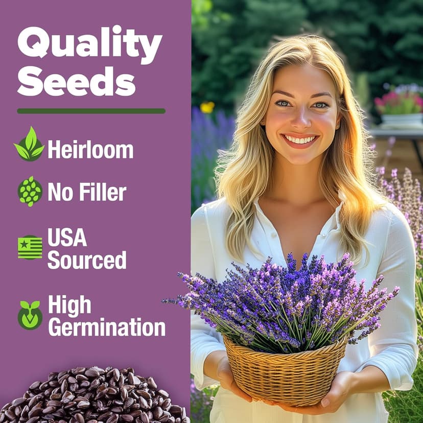 HOME GROWN 𝗣𝗥𝗘𝗠𝗜𝗨𝗠 English Lavender Seeds 2 Pack,3000 𝗡𝗢𝗡-𝗚𝗠𝗢,𝗨𝗦𝗔-𝗦𝗢𝗨𝗥𝗖𝗘𝗗 Wildflower Seed for Planting Indoor/Outdoor,High Germination,Plant Flower Seeds(Lavandula antustifolia)