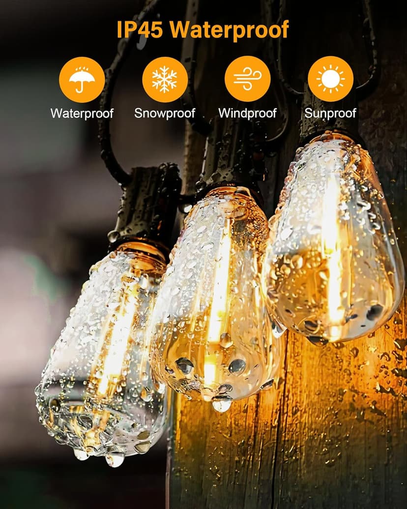 Doukegde 100FT LED Outdoor String Lights, 2700K LED Patio Lights Outdoor Waterproof with 50+2 Shatterproof Vintage Bulbs, Plug in Hanging Light for Porch, Backyard, Garden, Gazebo [Non-Solar]