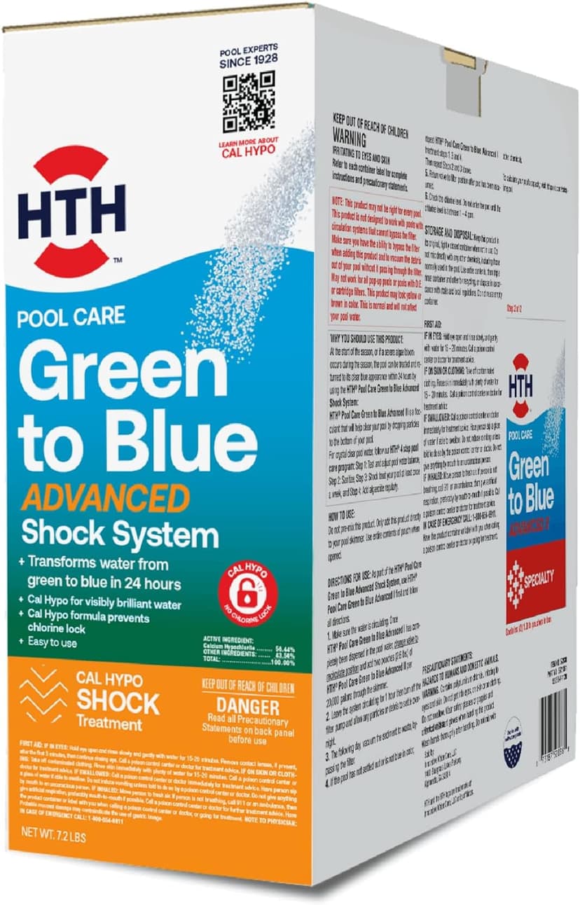 HTH 52038 Swimming Pool Care Green to Blue, Advanced Shock System, 2-Step Swimming Pool Care Solution, 1 Kit