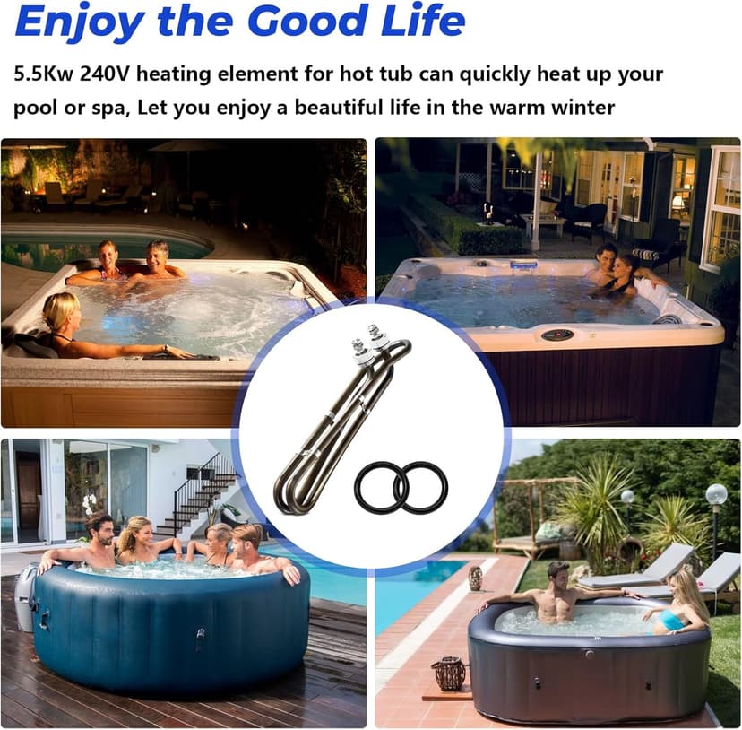 5.5KW 240V Titanium Hot Tub Spa Heating for Universal Heating Element Replacement for Flo-Thru, Also fit for Balboa Spa Heater Element and Spas Electric Heaters Or Swimming Pools -(10 inch)