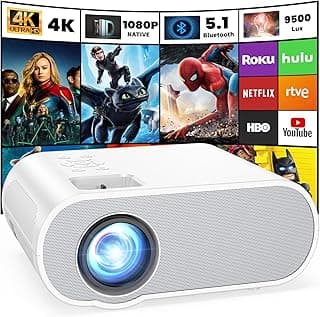 Projector, Native 1080P Full HD Bluetooth Projector with Speaker, Outdoor Portable Movie Mini Projector Compatible with Laptop, Smartphone, TV Stick, Xbox, PS5