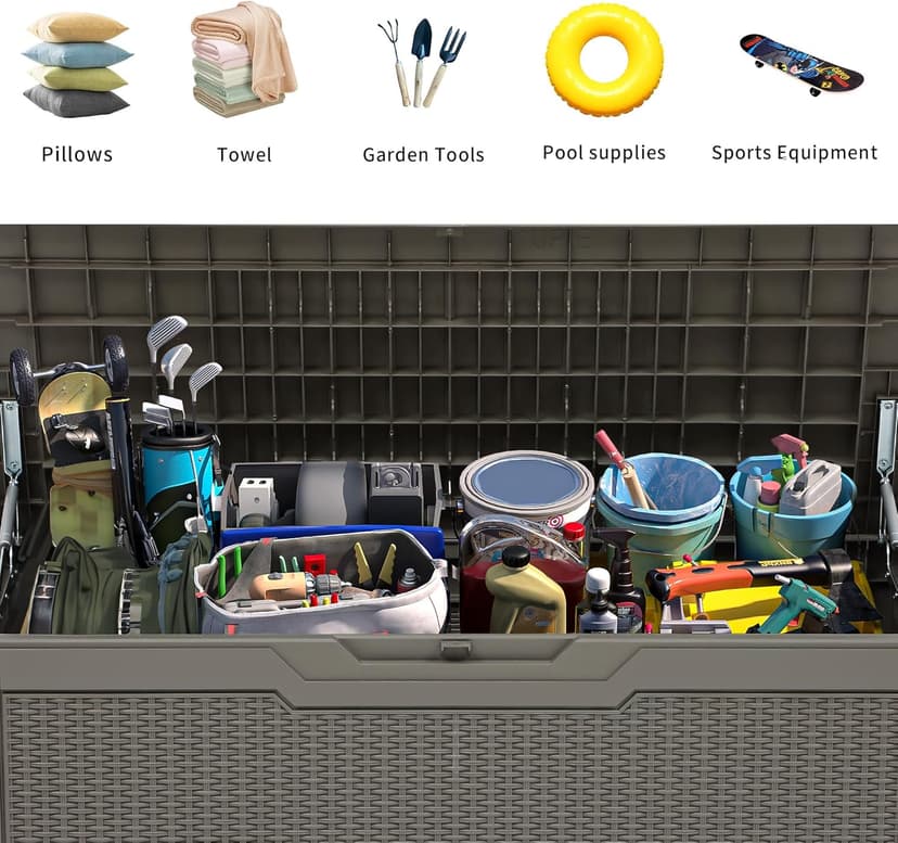 YITAHOME 80 Gallon Outdoor Storage Box, Large Water Resistant Resin Deck Box, Indoor Outdoor Lockable Rattan Storage Container for Patio, Garden, Cushions, Tools, Equipment (Taupe)