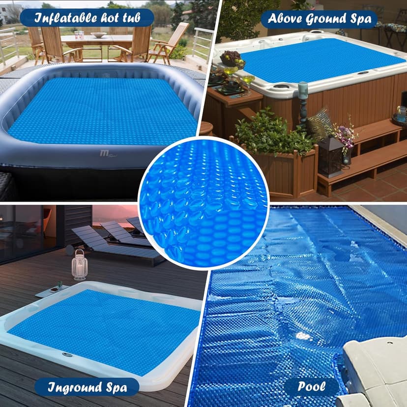 Solar Hot Tub Spa Bubble Covers Blanket 7 x 7 FT for Square Inflatable Hot Tub Spa Pool Thermal Insulation Floating Bubble Wrap Covers (215 x 215cm)