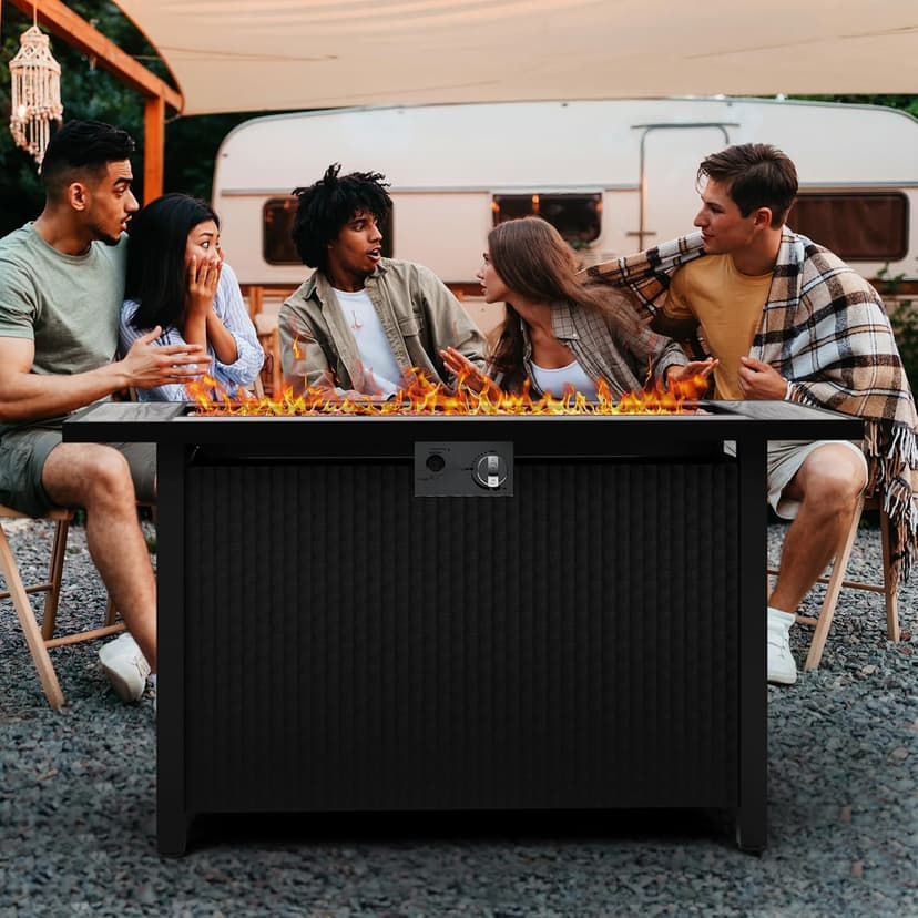 SUNLEI 45" Gas Fire Pit Table, 2 in 1 Fire Pits & Outdoor Fireplaces with Removable Lid & Waterproof Cover, 50000 BTU Patio Outdoor Propane Fire Pits with Lava Rock and Alumium Frame Tables