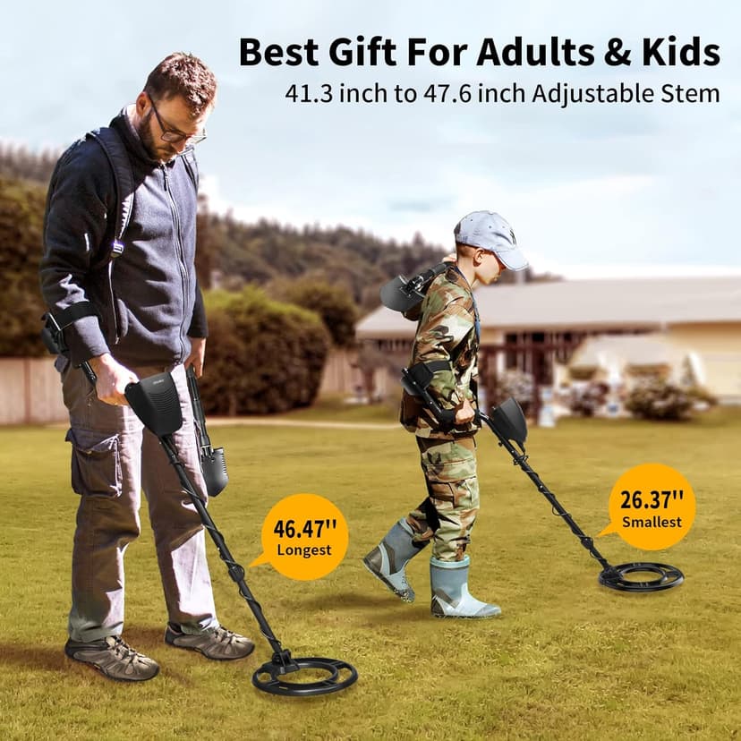 SAKOBS Metal Detector for Adults - High Accuracy Metal Detector with Discrimination Mode & Distinctive Audio Prompt and LCD Display Waterproof Search Coil for Treasure Hunting Beginners Professionals