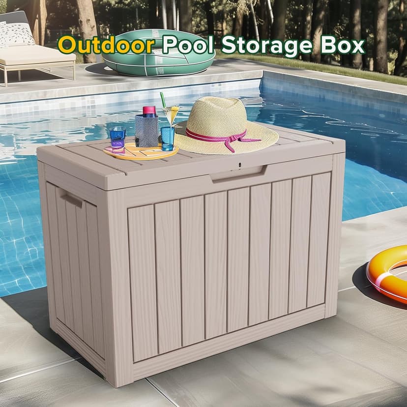 45 Gallon UV Resistant Outdoor Storage Box Waterproof, Lockable Resin Deck Box for Garden Tools, Sports Equipment and Cushions, Gray