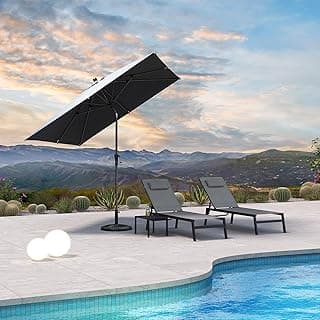 PURPLE LEAF 8' x 8' Square Patio Umbrella Outdoor Table Umbrella Aluminum Frame Market Umbrella Sun Umbrella with 8 Sturdy Ribs & Tilt for Garden Deck Lawn & Pool Gray