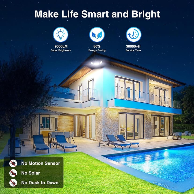 Onforu 100W Smart LED Security Flood Lights Outdoor, 9000LM Brightness Adjustable, WiFi Alexa Flood Light APP Control Tunable 2700K-6500K, Exterior Floodlight with 3 Adjustable Heads for Yard Garage