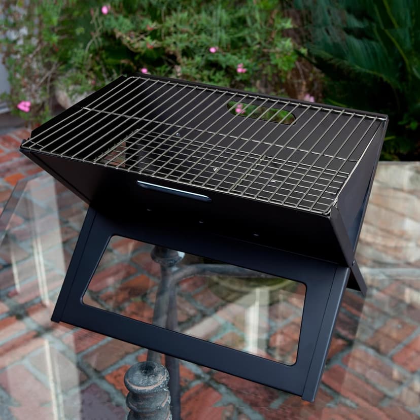 Fire Sense 60508 Notebook BBQ Grill 3.5mm Cooking Bars Instant Foldable & Easy Portability For Outdoor Barbecues Camping Traveling Picnics Garden Beach Party - Black