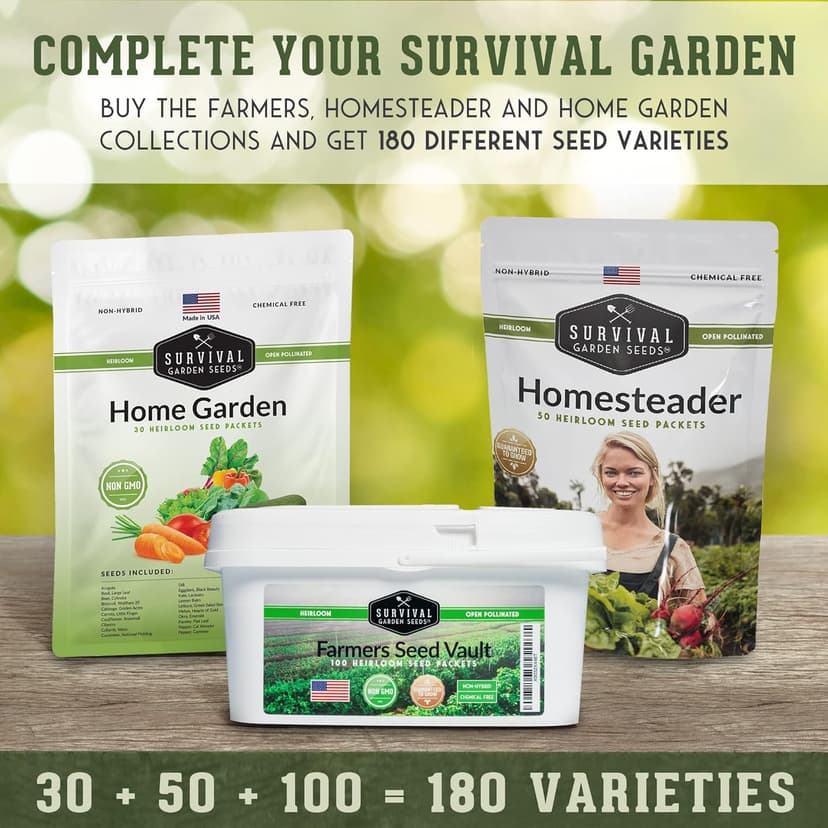 Survival Garden Seeds Home Garden 30 Variety Pack - 18,500+ Heirloom Vegetable, Fruit Seeds - Non-GMO, Non-Hybrid, Open-Pollinated for Outdoor & Indoor Gardens, Prepping, Hydroponics, Survival Food