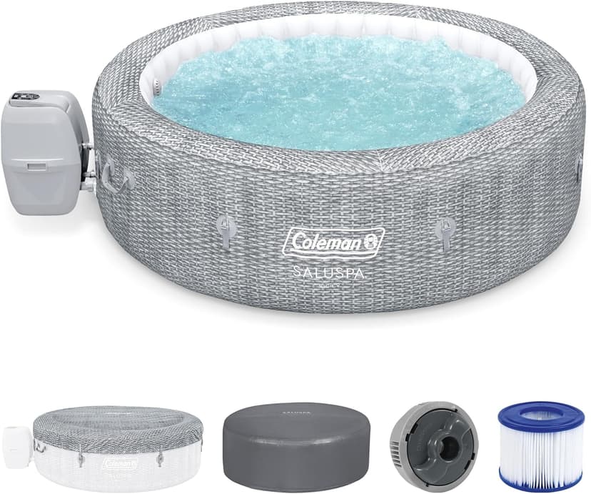 Bestway Coleman Sicily AirJet Large Round 5 to 7 Person Inflatable Hot Tub Portable Outdoor Spa with 180 AirJets and EnergySense Cover, Grey