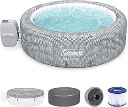 Bestway Coleman Sicily AirJet Large Round 5 to 7 Person Inflatable Hot Tub Portable Outdoor Spa with 180 AirJets and EnergySense Cover, Grey