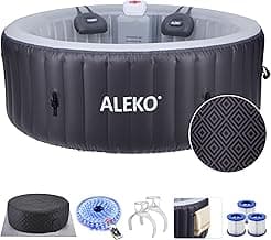 ALEKO Diamond 4-Person Inflatable Jetted Hot Tub | 120 Soothing Bubble Jets | Energy Efficient Cover | LED Lights with 7 Lights | 360-Degree Bubble Massage | 211 Gallon Water Capacity