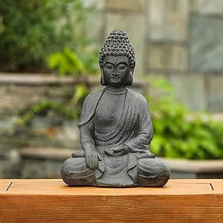 LuxenHome Large Buddha Statue Outdoor and Indoor 16.5" MgO Enlightened Zen Buddha Sculptures for Garden, Patio, Backyard Deck, Home Dector, Gray