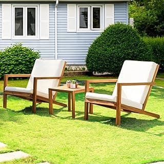 IDZO Natural 3-Piece Patio Bistro Sets with Foldable 400lbs Weight Endurance Chairs, a 220lbs Shelf Table, Made from FSC-Certified Acacia Wood, Featuring Washable Cushions and an Ergonomic Design