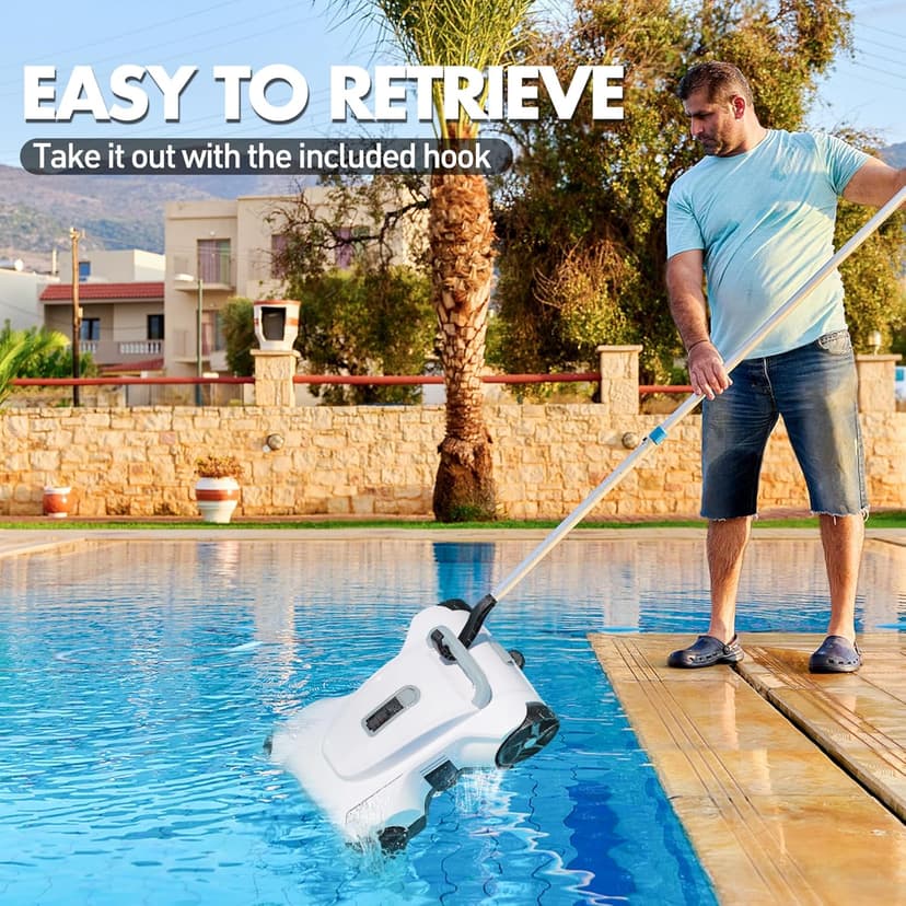 Automatic Pool Vacuum Robot, Cordless Robotic Pool Cleaner for Inground Pools, Pool Vacuum Cleaner Automatically Removes Debris Underwater, 90-120Min Runtime, Ideal for Flat Above Ground Pools