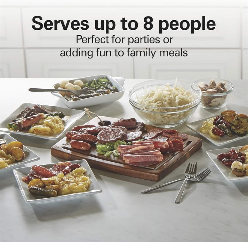 Hamilton Beach Electric Indoor Raclette Table Grill, PFAS-Free Serves up to 8 People for Parties and Family Fun, Includes 8 Warming Trays, Black (31612MN-MX), 200 sq. in. Nonstick Griddle