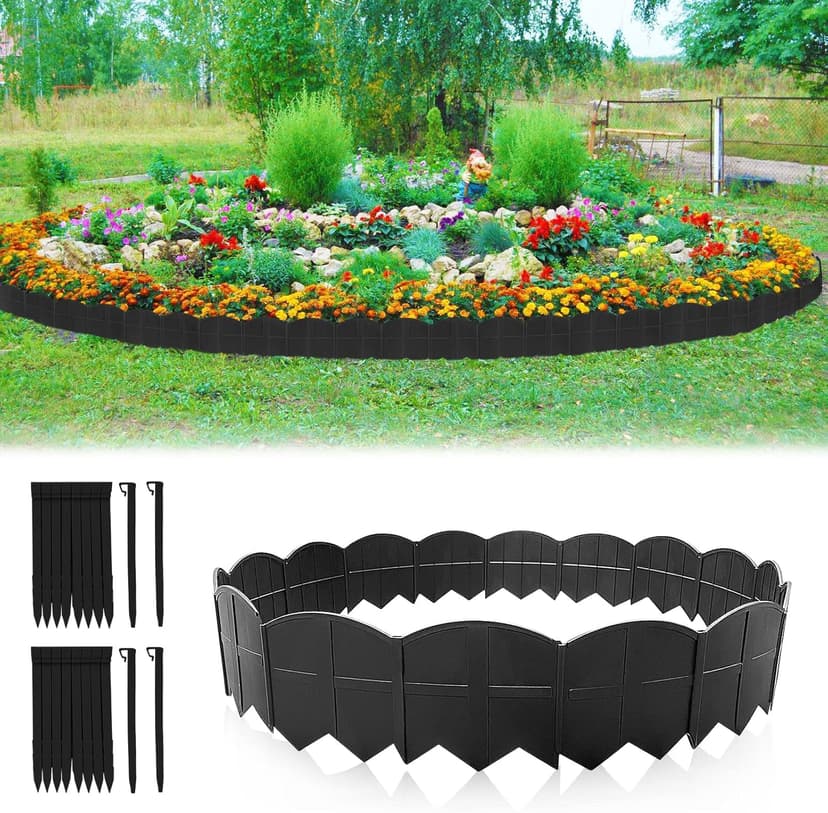 Vashly 20Ft Garden Edging 5.9 in Tall Landscape Edging 20 Pcs Garden Border Edging Plastic Flower Bed Edging Borders Lawn Edging with 20 Pcs Garden Stakes, Black