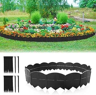 Vashly 20Ft Garden Edging 5.9 in Tall Landscape Edging 20 Pcs Garden Border Edging Plastic Flower Bed Edging Borders Lawn Edging with 20 Pcs Garden Stakes, Black