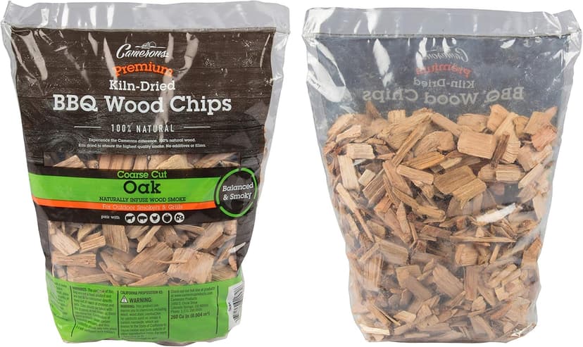 Camerons All Natural Oak Wood Chips for Smoker - 260 Cu. in. Bag, Approx 2 Pounds - Kiln Dried Coarse Cut BBQ Grill Wood Chips for Smoking Meats - Barbecue Smoker Accessories - Grilling Gifts for Men