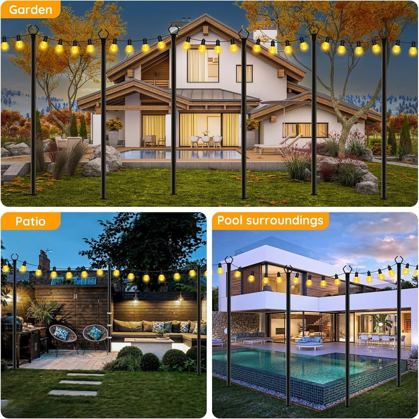 6 Pack String Light Poles, Outdoor String Light Pole 10ft Forked Metal Light Pole with Adjustable Outdoor Light Stand, Deck, Backyard, Garden, Wedding, Rustproof and Sturdy with Hooks