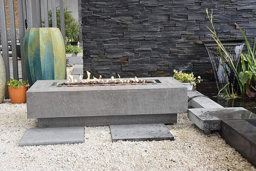 AMS Fireplace | Elementi | Large Rectangular Propane Fire Pit Table for Outside Patio | Canvas Cover, Lava Rocks, and Gas Key Valve Included | Fuel: Liquid Propane, Hampton - Light Grey