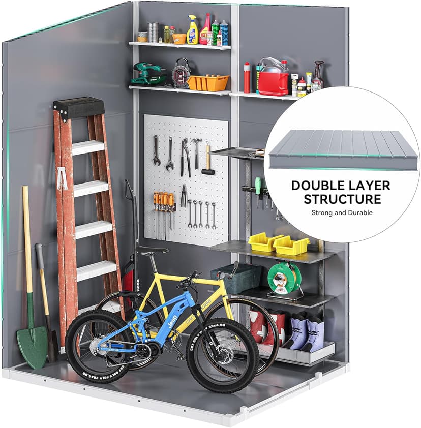 DWVO 5x4 FT Outdoor Storage Shed with Reinforced Floor, All-Weather Resin Storage Shed with Lockable Door & Window, Waterproof Plastic Tool Storage for Garden, Backyard, Patio, Lawn