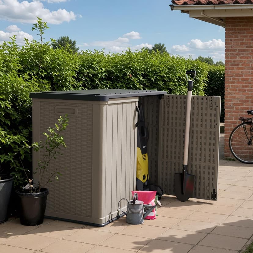 Devoko Outdoor Storage Cabinet 26 Cu Ft with Pad-Lockable Doors, Horizontal Storage Shed Waterproof Patio Tools Storage Box for Sofa Cushions, Gardening Tools and Accessories (Beige)