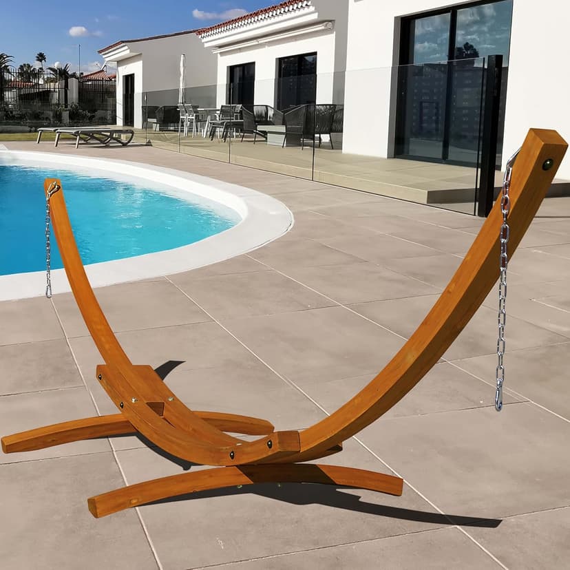 Lazy Daze Hammocks 12 FT Outdoor Arc Wood Hammock Stand, 2 Person Russian Pine Hardwood Hammock Stand with Carabiners and Chains, for Outdoor Patio Garden Yard Poolside, 450lb Capacity,Brown