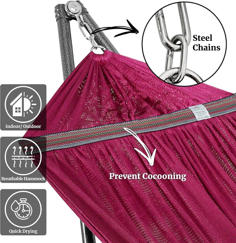 Tranquillo Double Hammock with Stand Included for 2 Persons/Foldable Hammock Stand 600 lbs Capacity Portable Case - Inhouse, Outdoor, Camping, Red