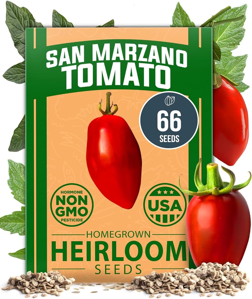 HOME GROWN San Marzano Tomato Seeds - 66 Non-GMO, USA Sourced Heirloom Tomato Seeds - Vegetable Seeds for Planting Indoor or Outdoor (Solanum lycopersicum)
