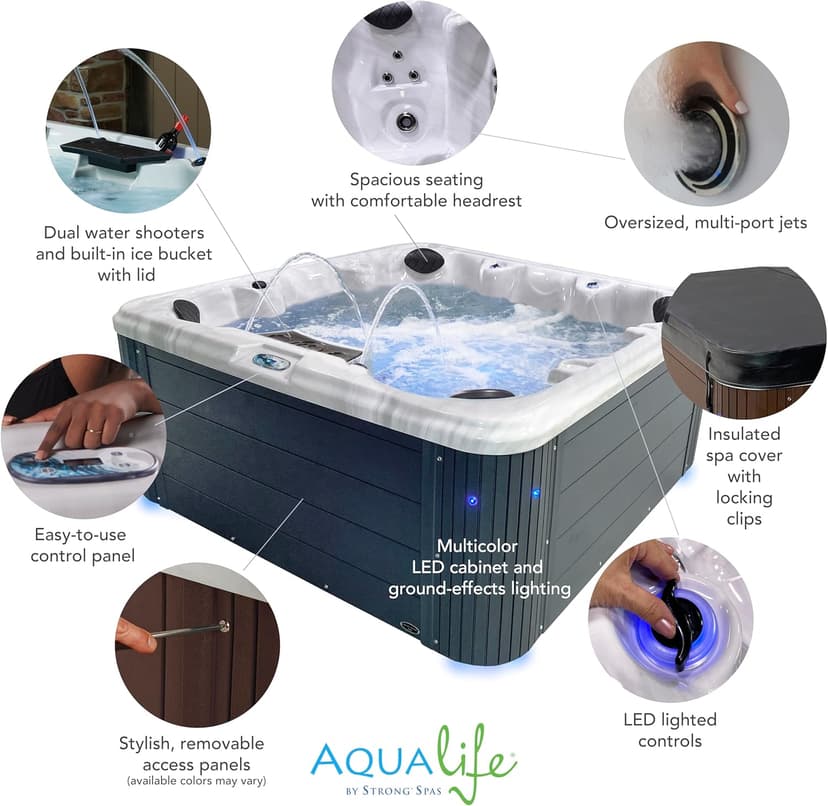 Insight Outdoor Hot Tub, 7-Person 34-Jet, 86-Port Non-Lounger Acrylic Spas with Ice Bucket by Aqualife by Strong Spas