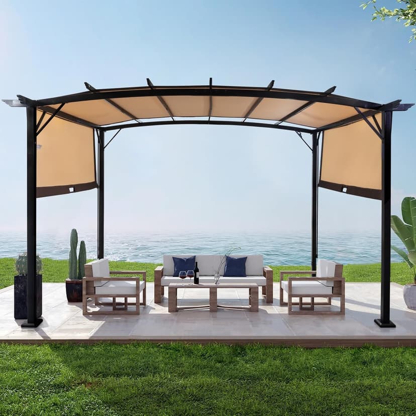 Outvita Patio Pergola, 8x12ft Arched Aluminum Gazebo with Adjustable Waterproof Sun Shade Shelter Awning for Garden Lawn Deck