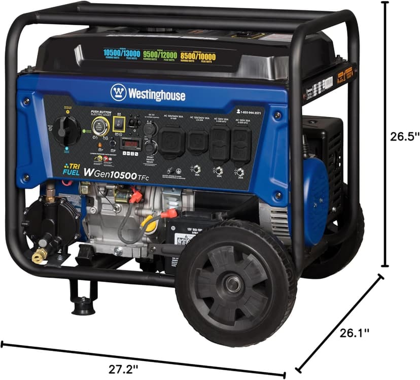 Westinghouse 13500 Peak Watt Tri-Fuel Home Backup Portable Generator, Remote Electric Start, Transfer Switch Ready, Gas, Propane, and Natural Gas Powered