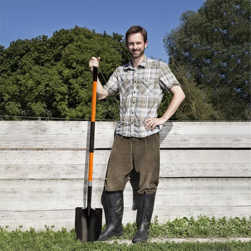 Heavy Duty Gardening Shovel, 56 Inch Round Blade with Fiberglass Handle (Orange)