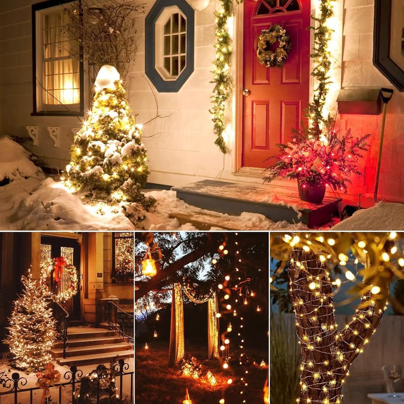 Dailyart Fairy Lights Plug in, 200 Led Twinkle String Light with Remote 10Ft 8 Modes Warm Cluster Lights with Timer for Bedroom Wreath Party Window Wedding Christmas Tree Decoration Gold Wire