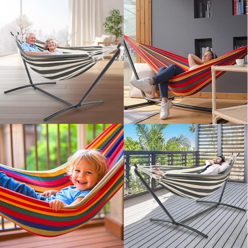 Hammock Stand Adjustable, Portable Hammock Stand Heavy-Duty Anti-Slip, 440-Pound Capacity for Garden Patio Men Backyard Women Children, Black