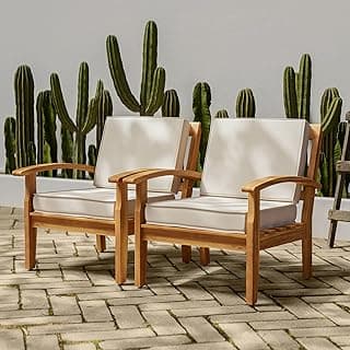 IDZO Club Chairs Laurent 500lbs Capacity Acacia Outdoor Set of 2, FSC Teak Finish Patio Furniture Sets with 3.9in Thick Cushion, Appropriate for Garden Porch, Wood_Beige
