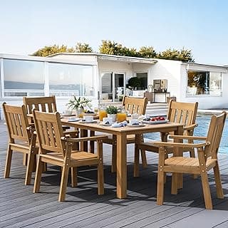 YEFU Outdoor Patio Dining Sets: All Weather 7 Piece Dining Table Set for 6 with Umbrella Hole & Aluminum Frame- Outdoor Furniture Patio Table and Chairs Set for Outside Backyard/Pool/Porch/Deck, Teak