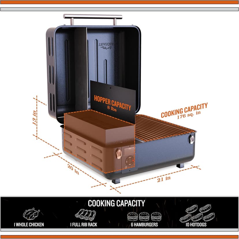 Traeger Grills TFT18KLD Ranger, Portable Wood Pellet Grill and Smoker – Electric Tabletop Pellet Smoker with Digital Arc Controller, Cast Iron Griddle, For Tailgating and Outdoor Cooking
