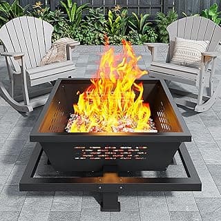 43" Large fire Pit, Square Outdoor Fire Pit with Pocker, Hight Quality Wood Burning Fire Pit for Camping, Backyard, Patio