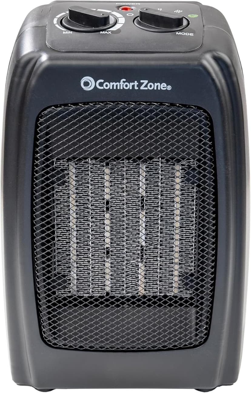 Comfort Zone CZ442E Personal Energy Save Ceramic Heater - 1500W Portable with Adjustable Thermostat, Tip-Over Switch & Overheat Protection, Black