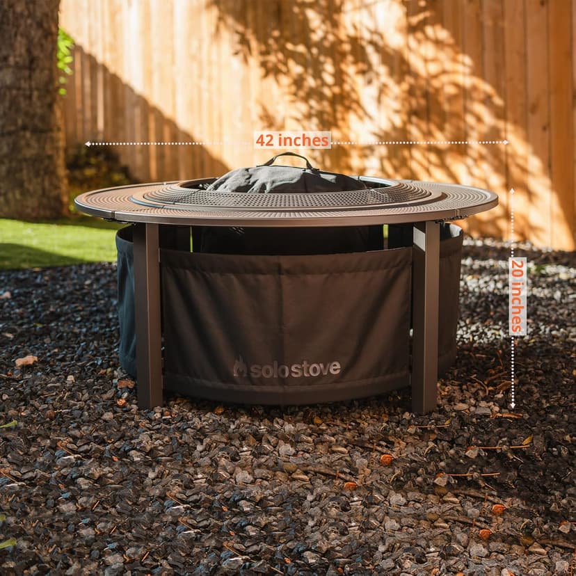 Solo Stove 42 Inch Fire Pit Surround Tabletop - Portable Protective Barrier for Wood Burning Fire Pits for Safety & Extra Space - Powder-Coated Steel and UV-Resistant Outdoor Fabric, Black