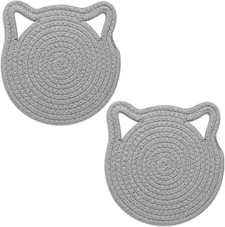 7.2 Inch Trivets for Hot Dishes, 2Pack Cotton Trivets for Hot Pots and Pans, Heat Resistant Hot Pads for Kitchen, Cat Ear Large Coaster Trivet Set, Hot Plate Mats for Kitchen Countertops (Light Gray)